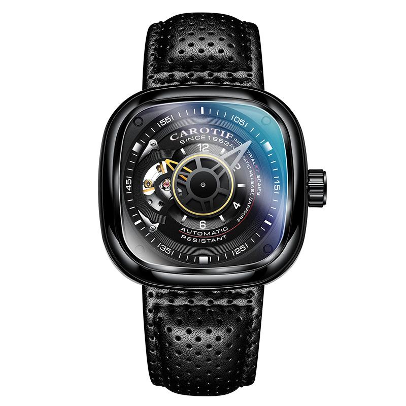 Wristwatches CAROTIF Original Genuine Brand Square Men Watches Fully Automatic Mechanical Watch Large Dial Leather Strap Fashion Wristwatch