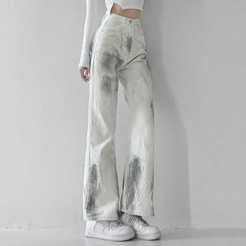 Women's Jeans Summer Harajuku Tie Dye Print Loose Fashion Wide Leg Long Pants Straight Baggy Denim Trouser Streetwear 210922