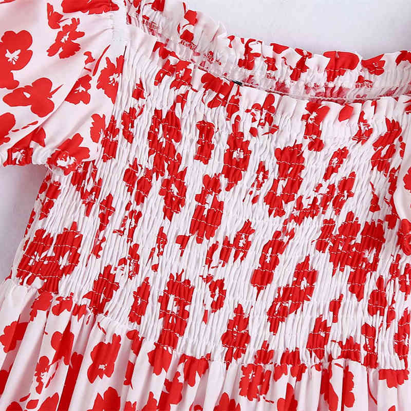 PUWD Sweet Women Square Collar A-line Dress Summer Fashion Ladies High Street Cute Female Printed Poplin 210522
