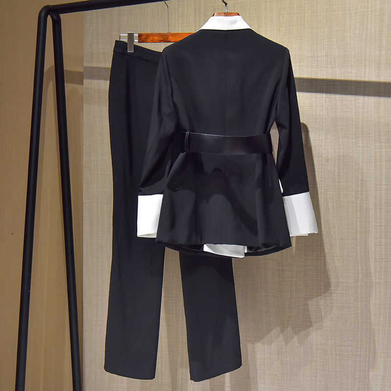 Women Blazer And Pants Sets Two Pieces Suits OL Double Breasted Jacket Formal Suit Trousers Female Blazers Pant Two Piece Set 210929