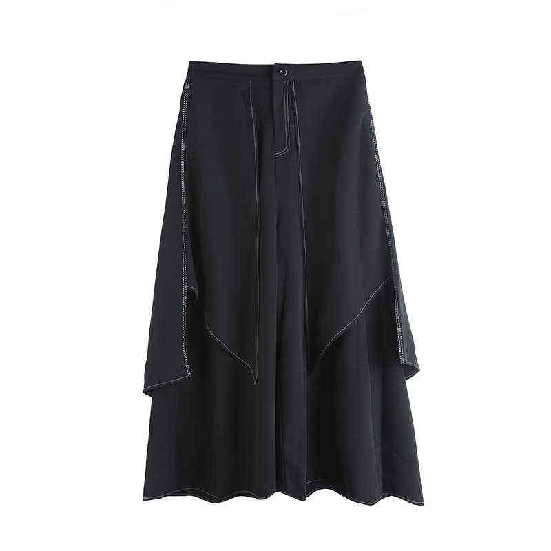 High Waist Black Linen Split Joint Long Wide Leg Trousers Loose Fit Pants Women Fashion Spring Autumn 1DA613 211115