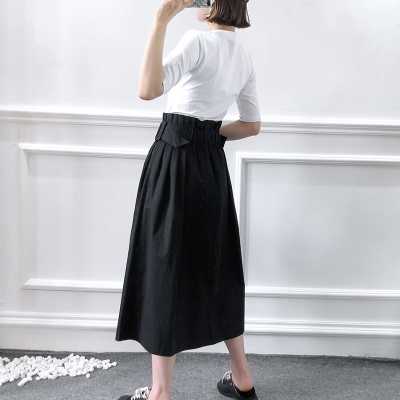 Autumn Skirts Women Solid Pleated Midi Length Elegant Female High Waist Belt A-line Casual Ladies Saias 210515