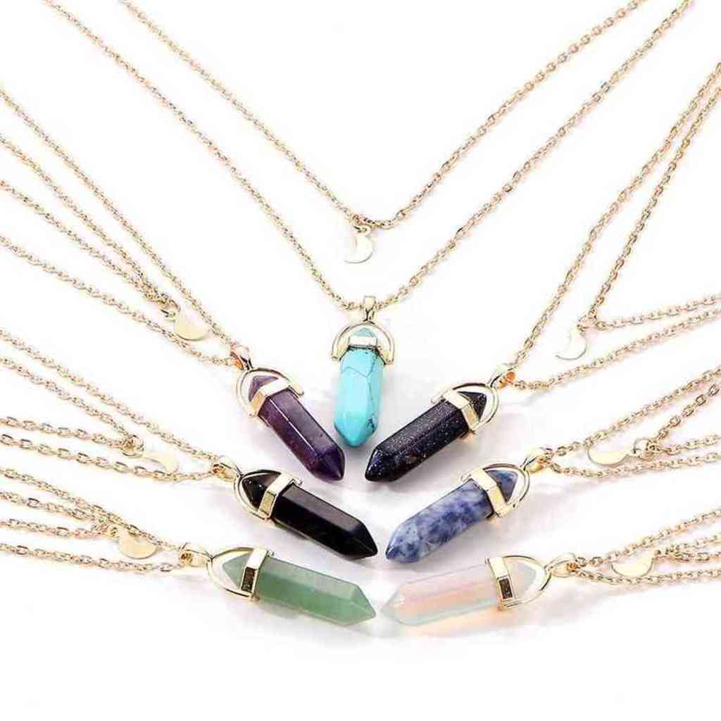 

Fashion Children's Glass Hexagonal Prism Necklaces Jewelry For Girls Double Moon Crescent + Bullet Kids Cute Party Pendant Necklace Accessories G7974O2, Gec03-03 dark blue