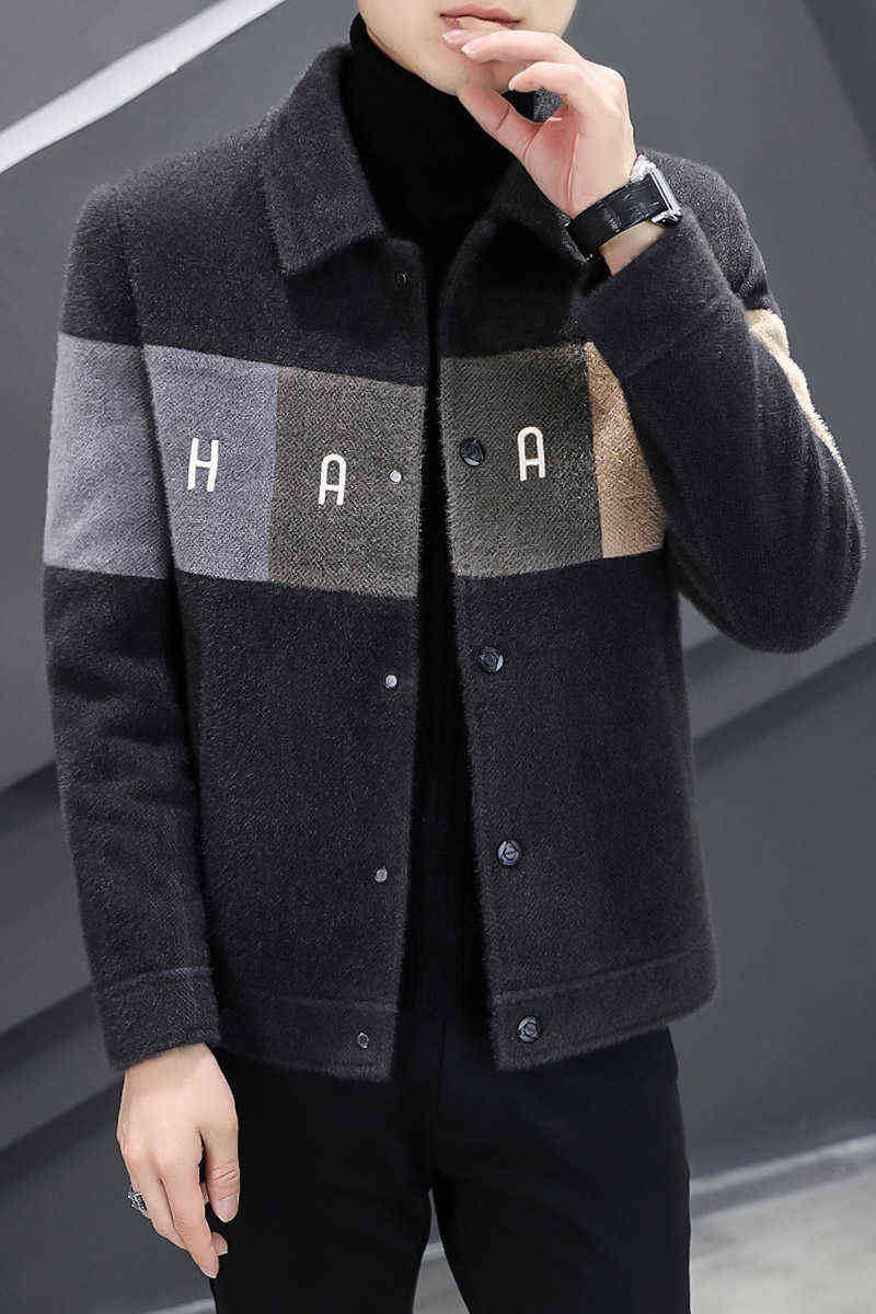 Winter Wool Blends Jacket Men Short Casual Business Trench Coat Slim Stitching Windbreaker Social Streetwear Overcoat 211119