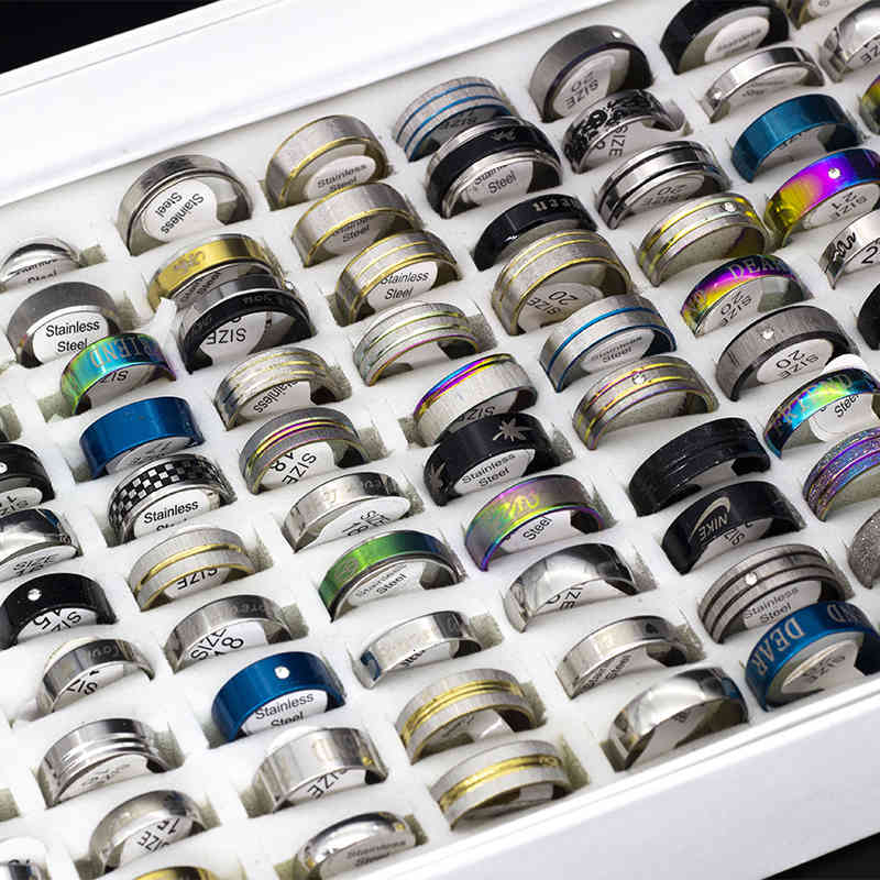 Lots Bulk Whole 50pcs Women Rings Set Stainless Steel Gold Sier Couple Black Ring Men Jewelry Gift Wedding Band Party Dropship