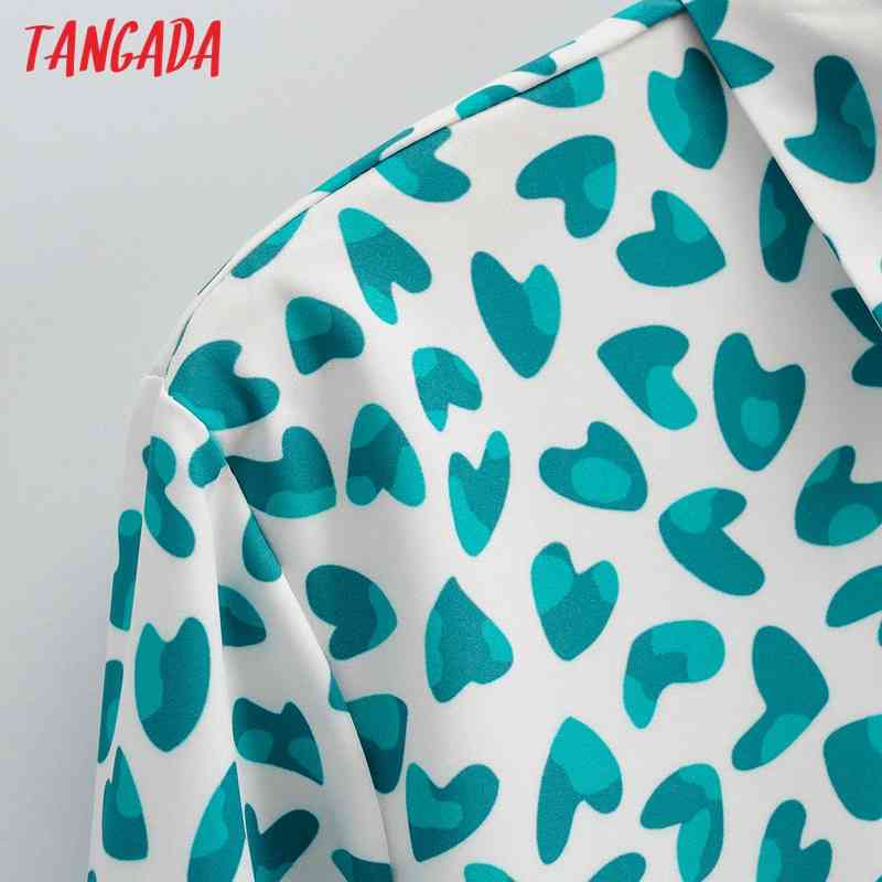 Women Blue Heart Print Blouse Long Sleeve Chic Female Office Lady Shirt Blusas Femininas 1F105 210416