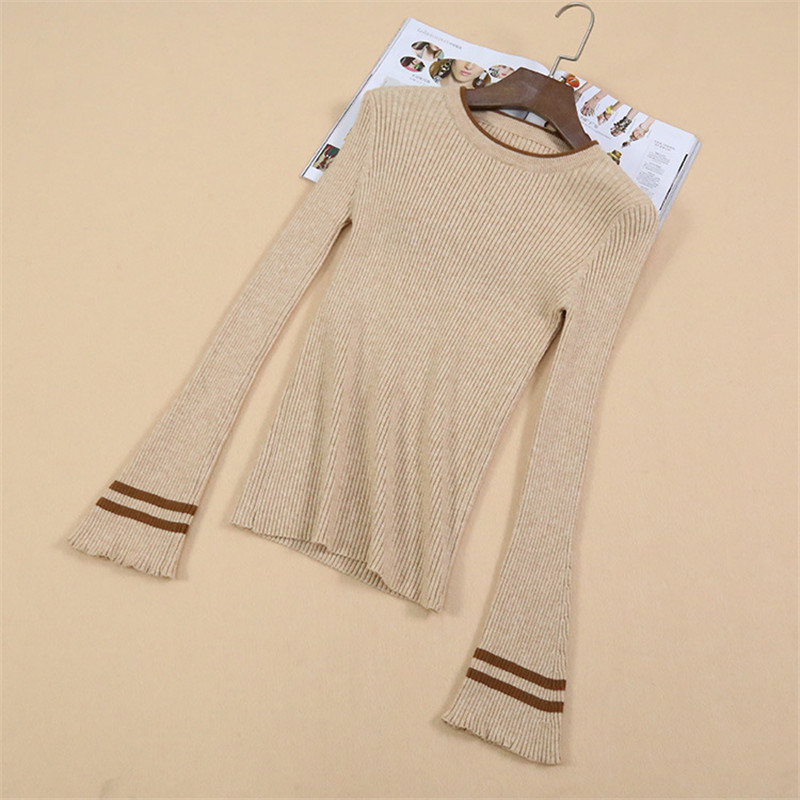 Winter Women Sweater Korean Knitted Striped Warm Tunic Trumpet Long Sleeve Black Pullover Harajuku Cashmere Jumper 210428