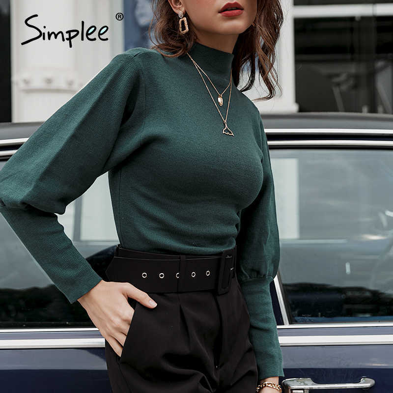 Autumn winter knitted sweater High collar Lantern Sleeve loose women's sweater High street fashion pullover jumper 210918
