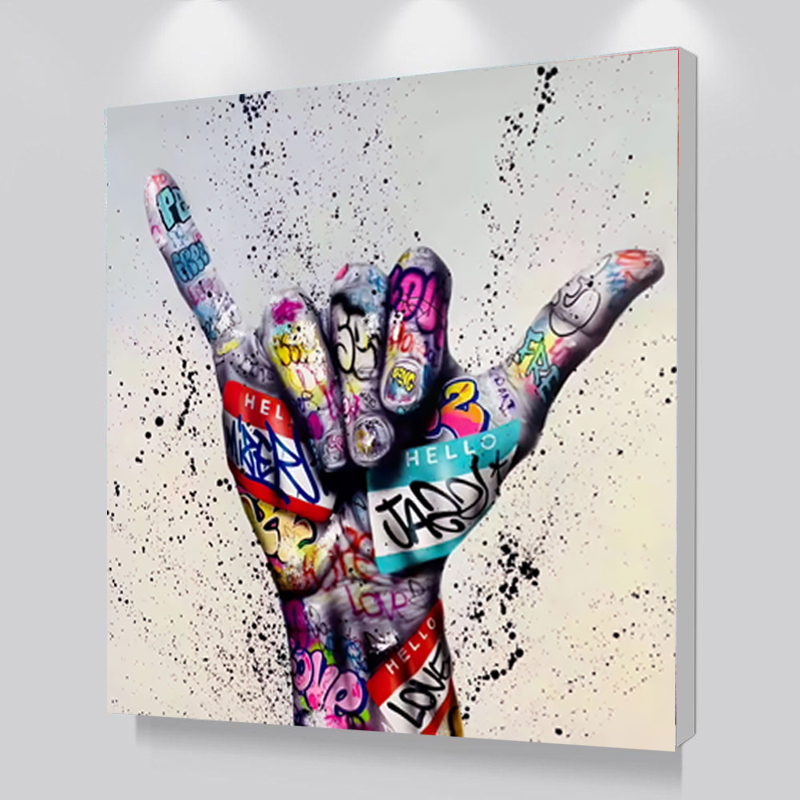 Victory Gesture Wall Decor Graffiti Art Canvas Painting Inspirational Posters and Prints on The Wall Art Picture for Living Room