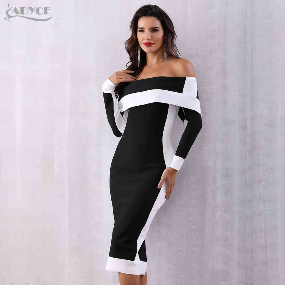 Sexy Winter Bodycon Bandage Dress Women Vestidos Long Sleeve Off Shoulder Club Celebrity Runway Party 210423