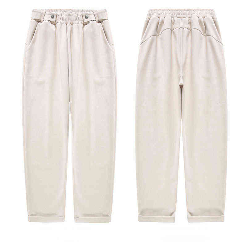 Women Woolen Pants Autumn Winter Casual Solid Elastic Waist Harem pants full length Trousers S-XXL 211115