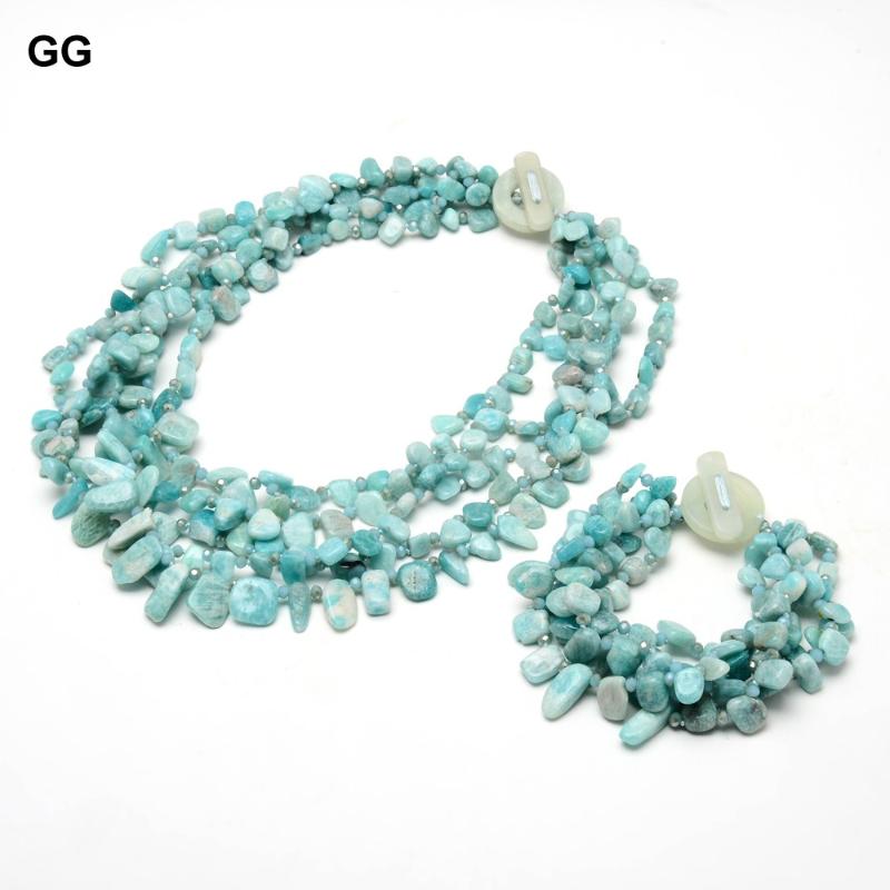 Earrings & Necklace GuaiGuai Jewelry 20" 5 Rows Natural Blue Amazonites Top-drilled Fancy Polished Bracelet Sets Handmade Cute For Women, Silver
Earrings & Necklace GuaiGuai Jewelry 20" 5 Rows Natural Blue Amazonites Top-drilled Fancy Polished Bracelet Sets Handmade Cute For Women, Silver