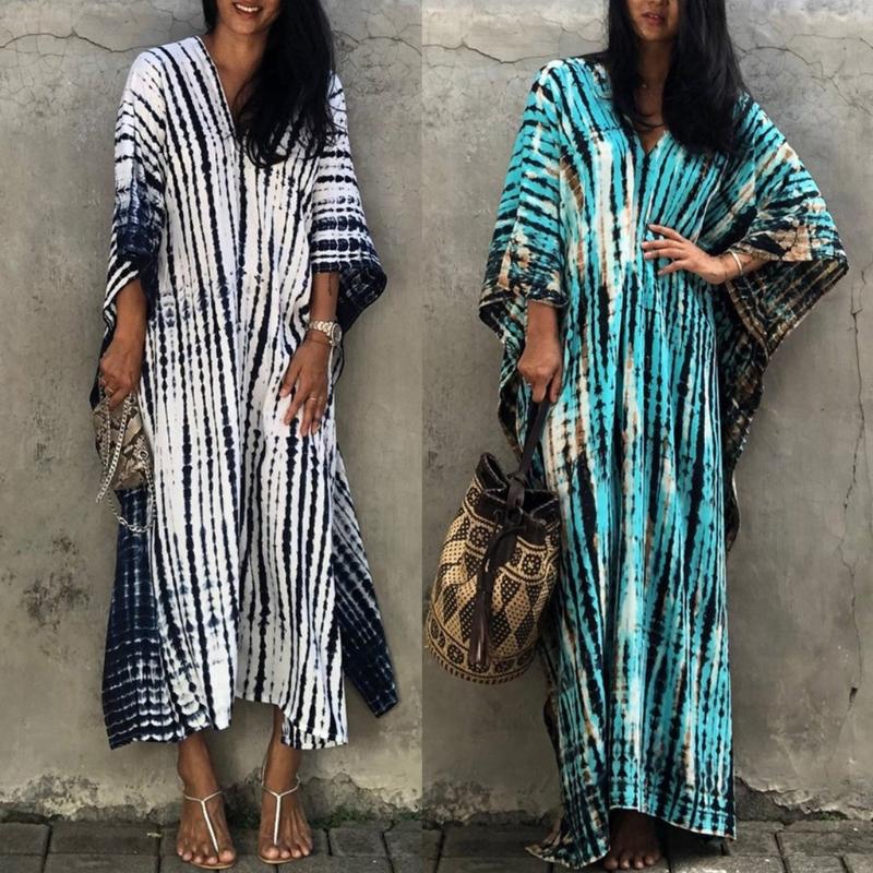 Women's Swimwear Women Summer Maxi Kaftan Tie-Dye Striped V-Neck Boho Beach Dress Bikini Cover Up, White;black
Women's Swimwear Women Summer Maxi Kaftan Tie-Dye Striped V-Neck Boho Beach Dress Bikini Cover Up, White;black