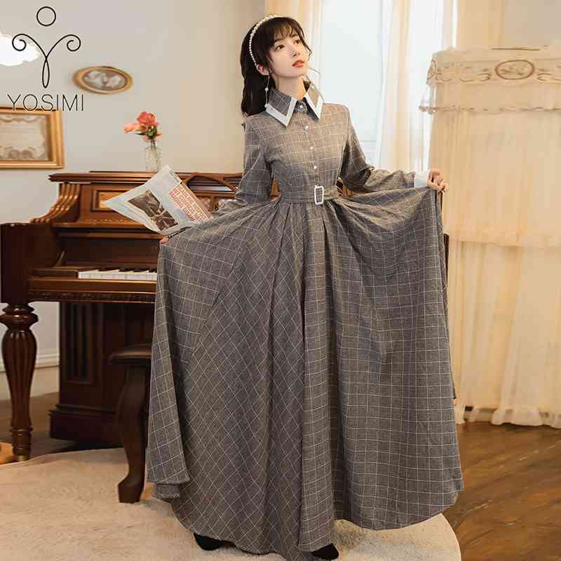 YOSIMI Autumn Winter Maxi Vintage Plaid Long Women Dress Woolen Gray Female Vestidos Sleeve Evening Party Shirt 210604
YOSIMI Autumn Winter Maxi Vintage Plaid Long Women Dress Woolen Gray Female Vestidos Sleeve Evening Party Shirt 210604
