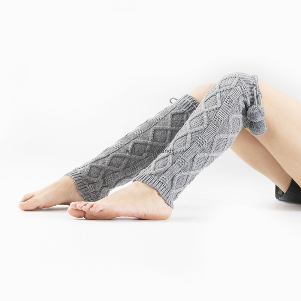 Knit Leg Warmers Socks Rhombus Fur Ball Knee High Anklet Braid Boot Cuffs Toppers Leggings Women Girl Student Autumn Winter Loose Stockings White Black Will and Sandy, As show