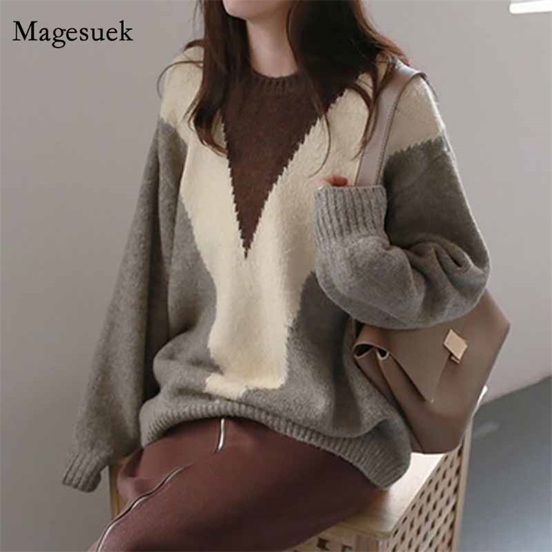 V-shaped Stitching Geometric Contrast Sweater Women Winter Loose Long Sleeve Knitted Jumper O-neck Pullover Sweaters 11648 210518, Navy
V-shaped Stitching Geometric Contrast Sweater Women Winter Loose Long Sleeve Knitted Jumper O-neck Pullover Sweaters 11648 210518, Navy