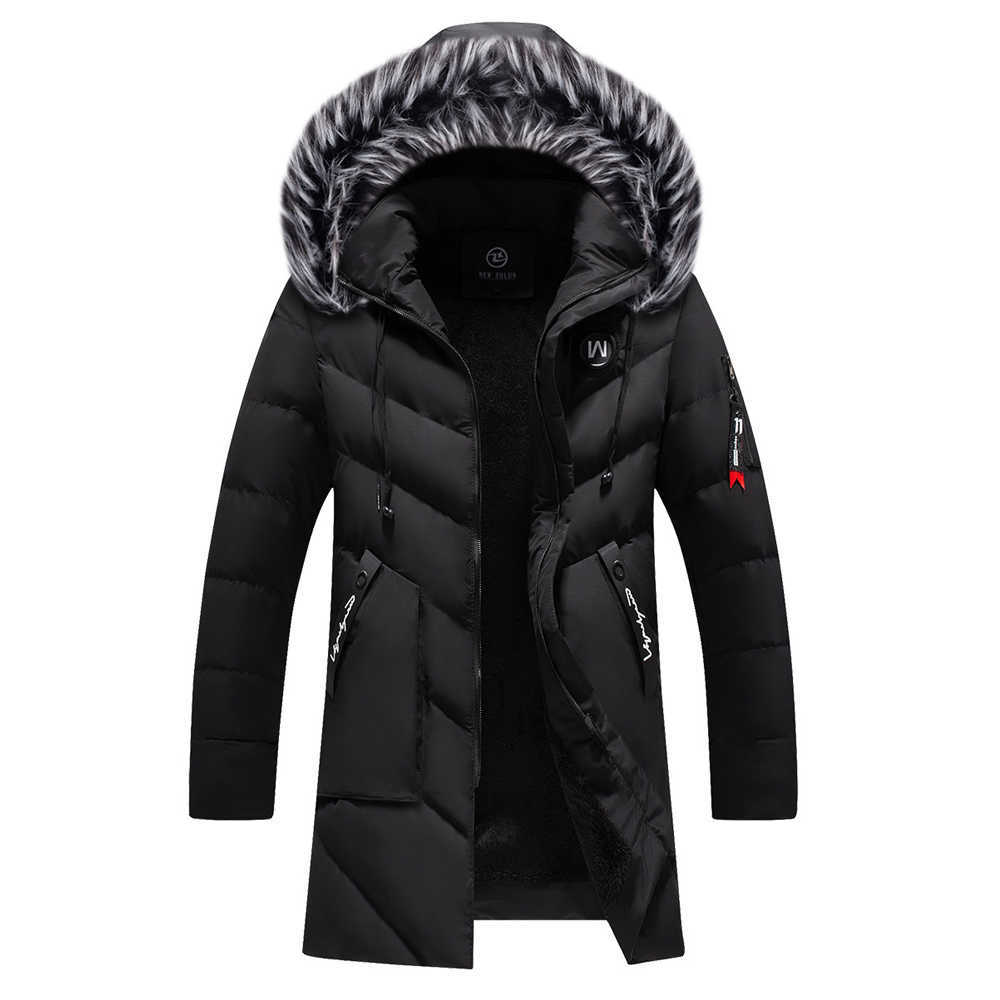 Winter Parkas Men Long Outwear Coat Mens Winter Jacket Cotton Padded Puffer Jacket Fashion Outdoor Coat Warm Fur Collar 210603