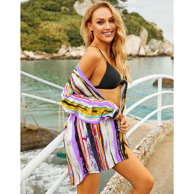 Sexy Bikini Cover-ups Cotton Tunic Boho Printed Summer Beach Tops Elegant Women Plus Size Wear Swim Suit Cover Up Q1120 210420