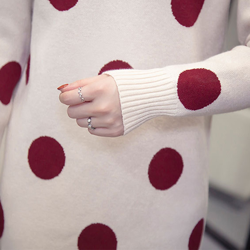 Autumn Winter Korean 4XL Plus Size Women Polka Dot Dress Ladies Slit Knitted Dresses D07706R 210416