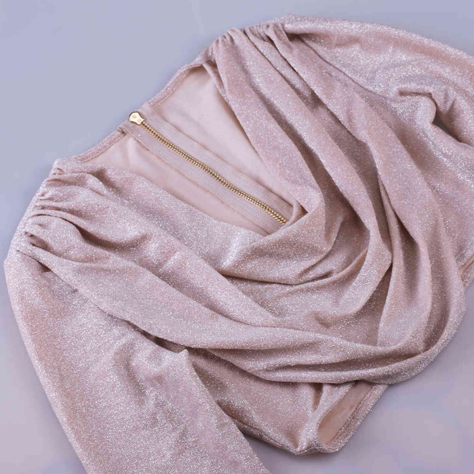 Glitter Draping Long Sleeve Top and Pants Two Piece Set Arrival Pink 2 PIece Set Women Autumn Sexy Club Party Outfits 211116