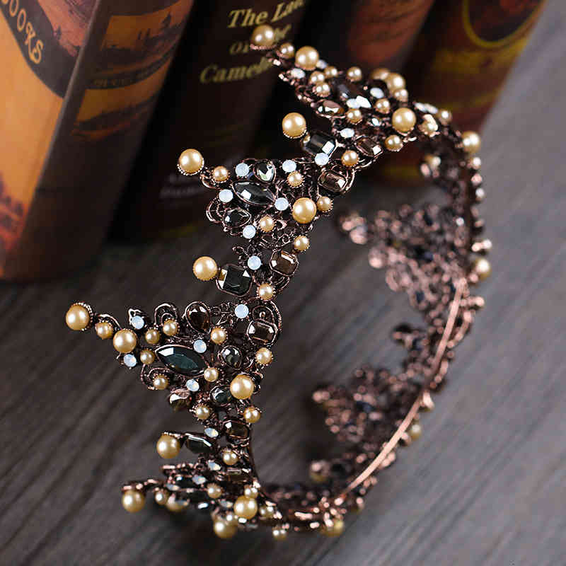 Wedding Hair Jewelry Accessories European Baroque Full Circle Large Crown Pearl Headdress with Diamond Metal Dress