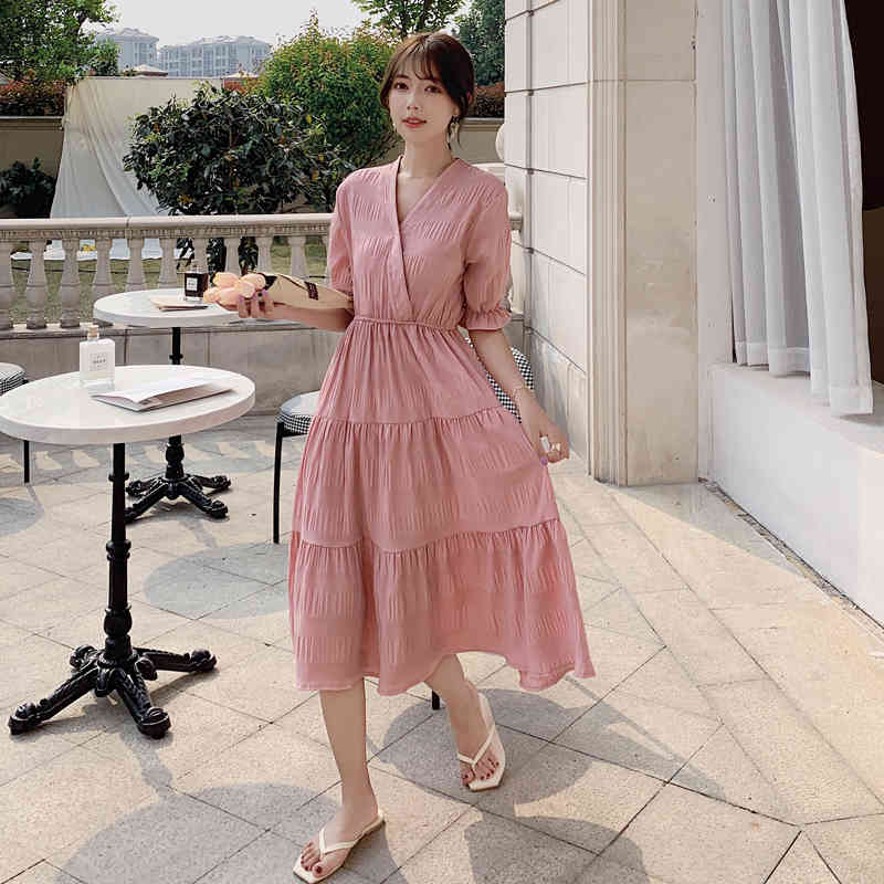 S-XL Plus Size Summer Girls Boho Party pink Female Vintage Dress oversize Short Sleeve Women Dresses Robe Vestido 210417Z
