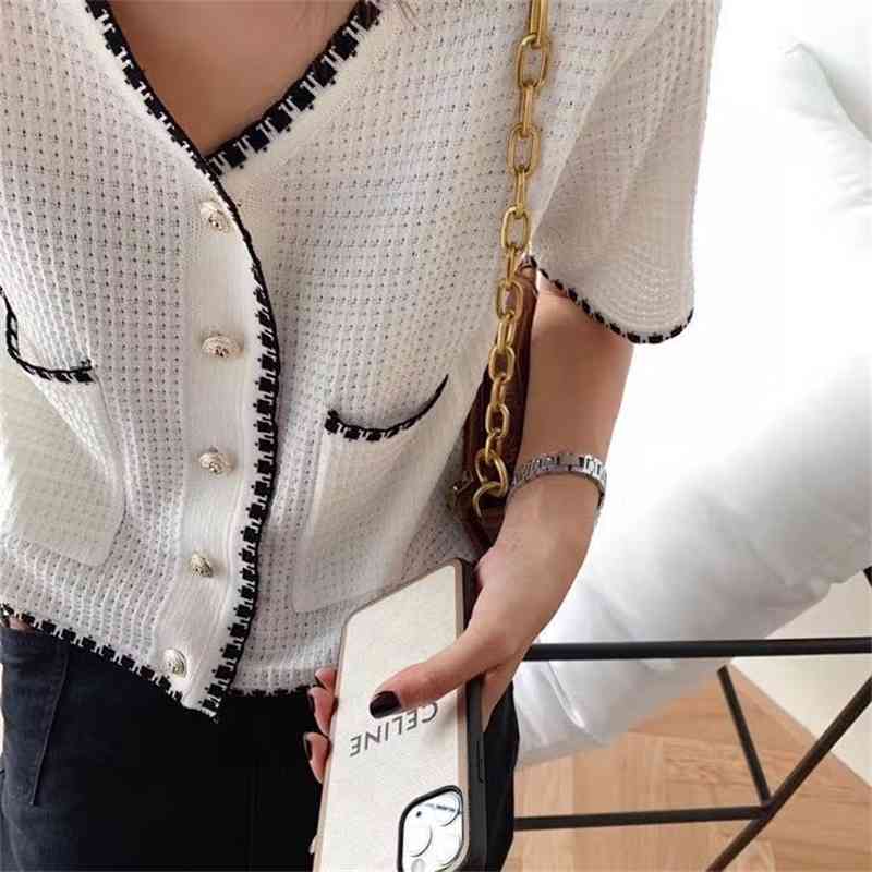 Summer Tops Women Elegant Knitted Cardigan Single Breasted V-neck Casual Sweater Korean Cardigans 210514