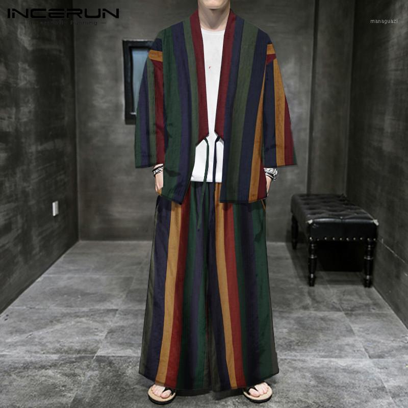 Men' Tracksuits INCERUN Vintage Striped Men Sets Long Sleeve V Neck Lace Up Outerwear Shirt Cotton Wide Leg Pants 2021 Chinese Style Suit, Green
Men' Tracksuits INCERUN Vintage Striped Men Sets Long Sleeve V Neck Lace Up Outerwear Shirt Cotton Wide Leg Pants 2021 Chinese Style Suit, Green