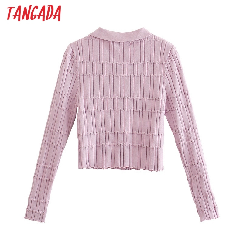 Women Striped Slim Crop Vintage Jumper Lady Fashion Knitted Cardigan Coat 3N34 210416