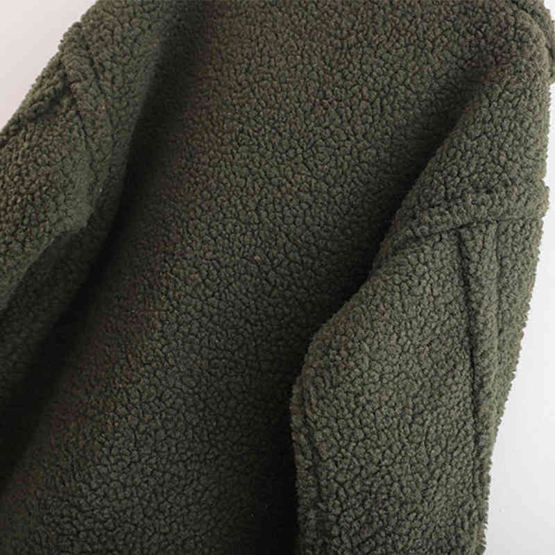 Women Thicken Warm Fleece Jacket Winter Solid Long Sleeve Casual Coat Girl Army Green Loose Teddy Coats Lady Manteau Femme 210515
