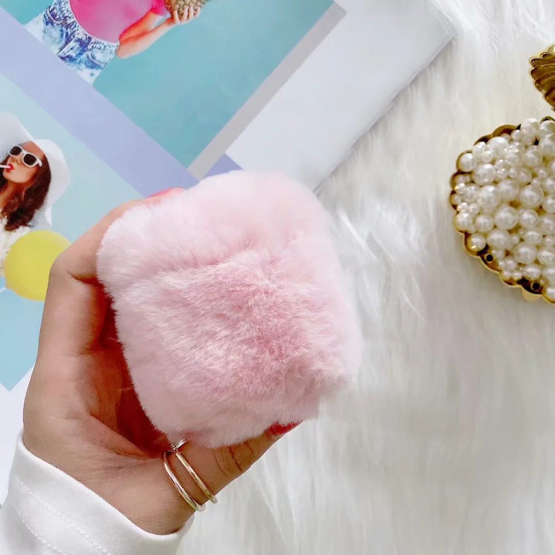 Warm Winter Genuine Rabbit Hair Fur Cases For Airpods Pro Airpod 3 1 2 2gen Air pod 3 3gen Earphone Protector Animal Fluffy Fashion Hard PC Cover Love
