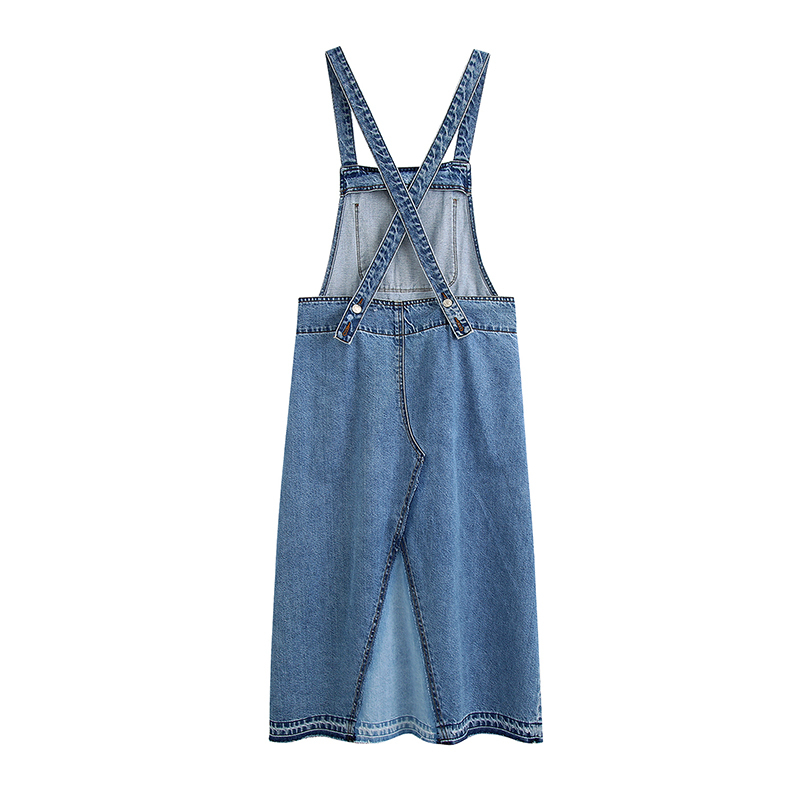 Women Denim Long Dresses High Street Split Spaghetti Strap Cowboy Dress A Line Sleeveless Casual Pockets Dress Vestidos 210414