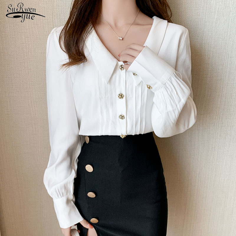 Autumn Long Sleeve Korean Style Office Lady Women Blouses Elegant Vintage Polo Collar White Shirts Ropa De Mujer 10576 210521
Autumn Long Sleeve Korean Style Office Lady Women Blouses Elegant Vintage Polo Collar White Shirts Ropa De Mujer 10576 210521