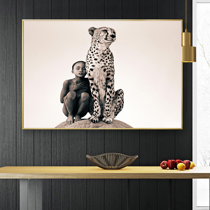 Leopard And Child PostersAnd Prints Portrait Animal Pictures For Home Wall Art For Living Room Decoration NO FRAME