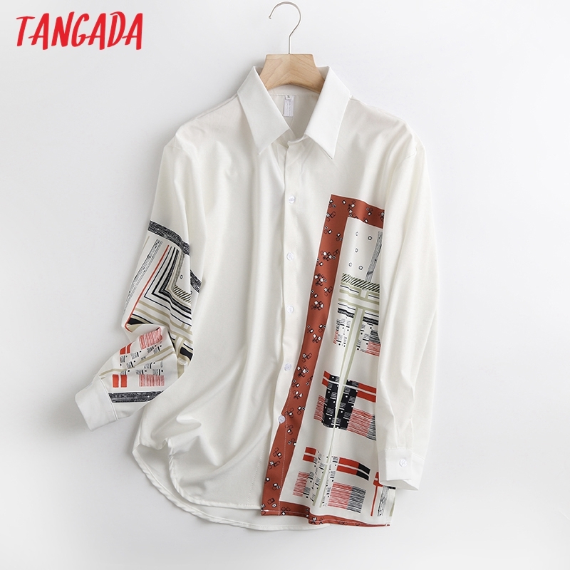 Spring Women Patchwork Print Oversized Blouse Long Sleeve Chic Female Office Lady Shirt Blusas Femininas WF30 210416