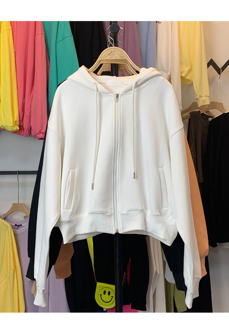 Autumn Sweatshirts Candy Color Solid S-XL Women Hoodies Korean Zipper Hooded Short Hoodie Sweet Tops 18488 210415