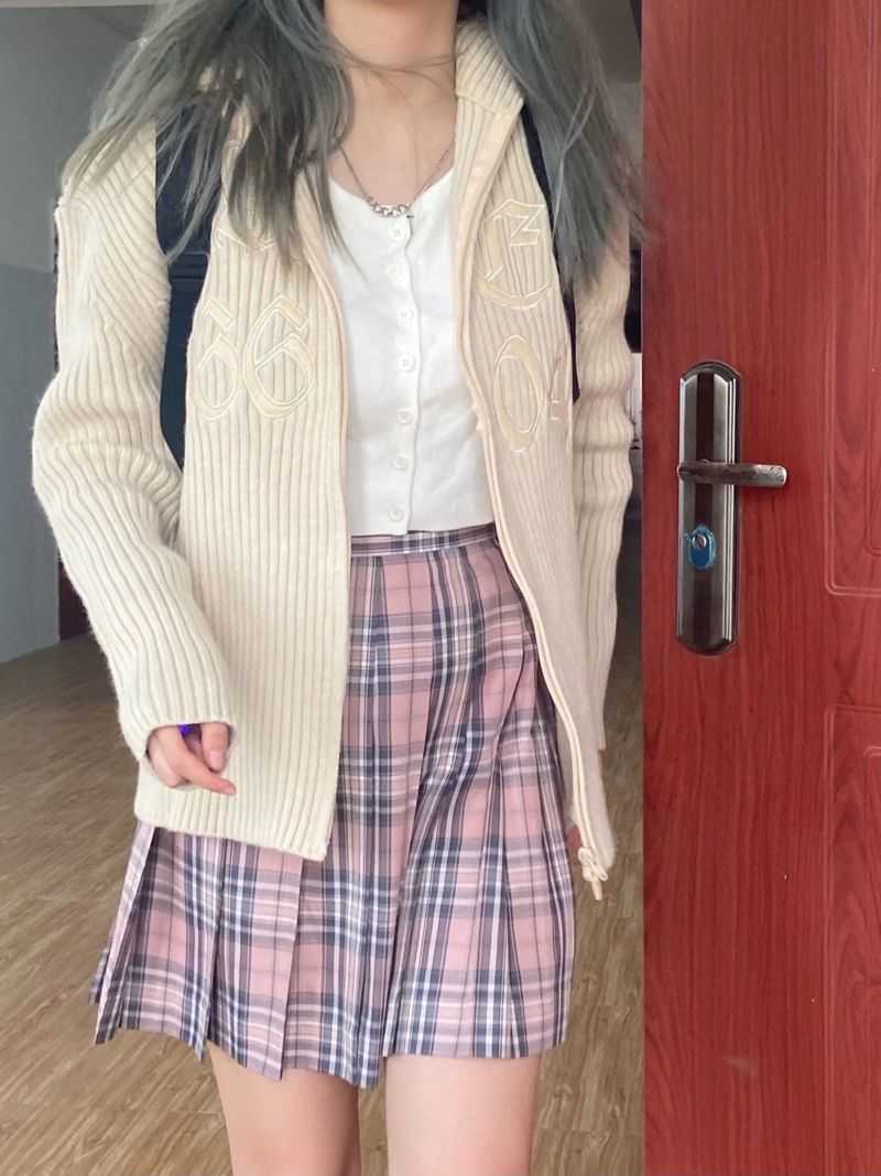 Letter Embroidery Oversized Sweater Women Sweaters Zip-up Long Sleeve Loose Cardigan Korean Chic Knitwear Outerwear Y2k Tops 211018