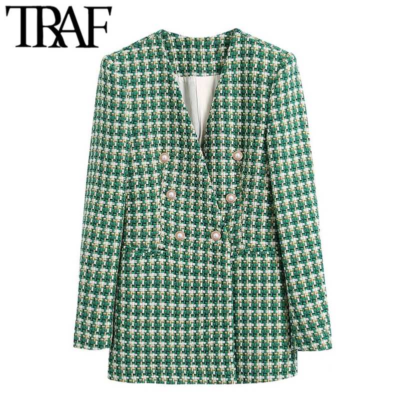 TRAF Women Fashion Double Breasted Tweed Blazer Coat Vintage Long Sleeve Welt Pockets Female Outerwear Chic Veste Femme 211019, As picture
TRAF Women Fashion Double Breasted Tweed Blazer Coat Vintage Long Sleeve Welt Pockets Female Outerwear Chic Veste Femme 211019, As picture