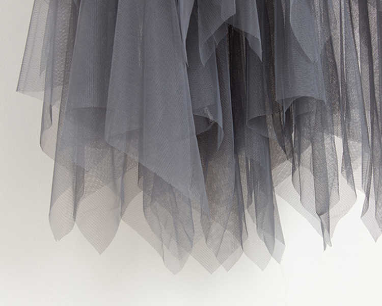 Ly Varey Lin Tulle Skirts Spring Autumn Women High Waist Mesh Slim Black Casual Hem Asymmetrical Pleated Knee-length 210526