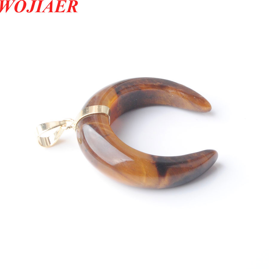 WOJIAER Crescent Moon Pendants & Necklaces Natural Lapis Lazuli Rose Quartz Opalite Stones Gold Color Women Jewelry BO951