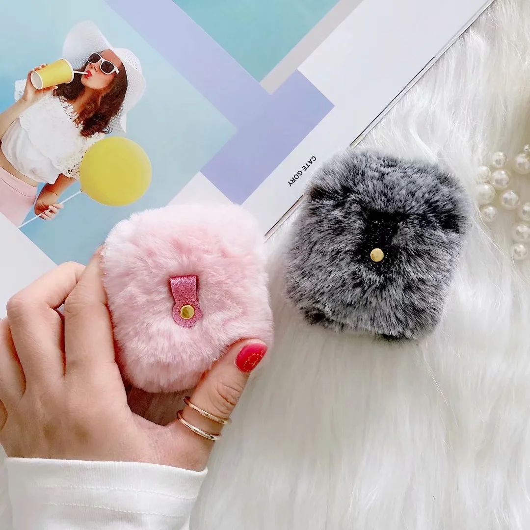 Warm Winter Genuine Rabbit Hair Fur Cases For Airpods Pro Airpod 3 1 2 2gen Air pod 3 3gen Earphone Protector Animal Fluffy Fashion Hard PC Cover Love