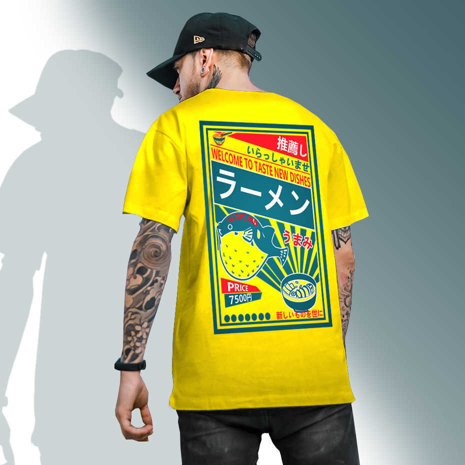 Japanese Harajuku T-Shirt Men Summer Hip Hop T Shirts Dolphin Noodle Ship Cartoon Streetwear Tshirts Short Sleeve Top Cotton 210629