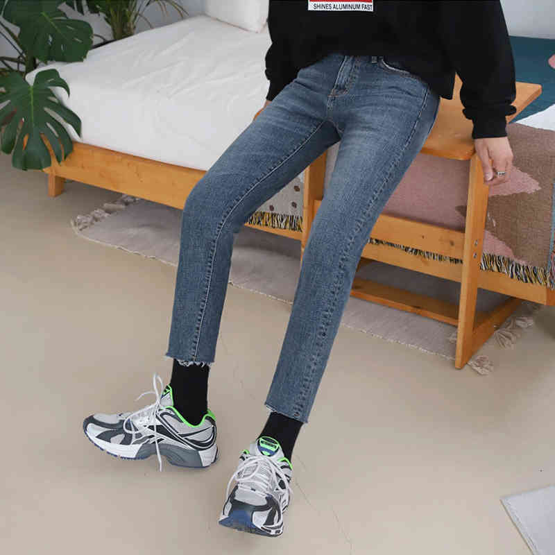 IEFB men's clothing Korean Slim Fit Jeans spring trend all-match casual hole raw bottoms blue ankle-length trousers 9Y4310 210524