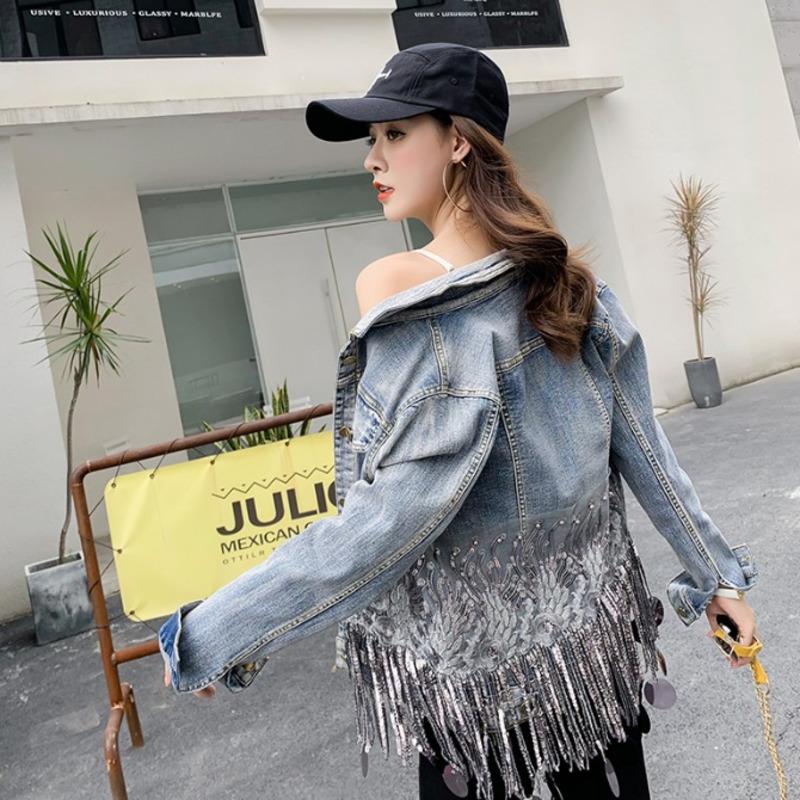 Women' Jackets Vogue Fad Spring Autumn Tassled Sequined Short Denim Jacket Women All-match Long-sleeved Casual Top Chaqueta Mujer, Picture color
Women' Jackets Vogue Fad Spring Autumn Tassled Sequined Short Denim Jacket Women All-match Long-sleeved Casual Top Chaqueta Mujer, Picture color