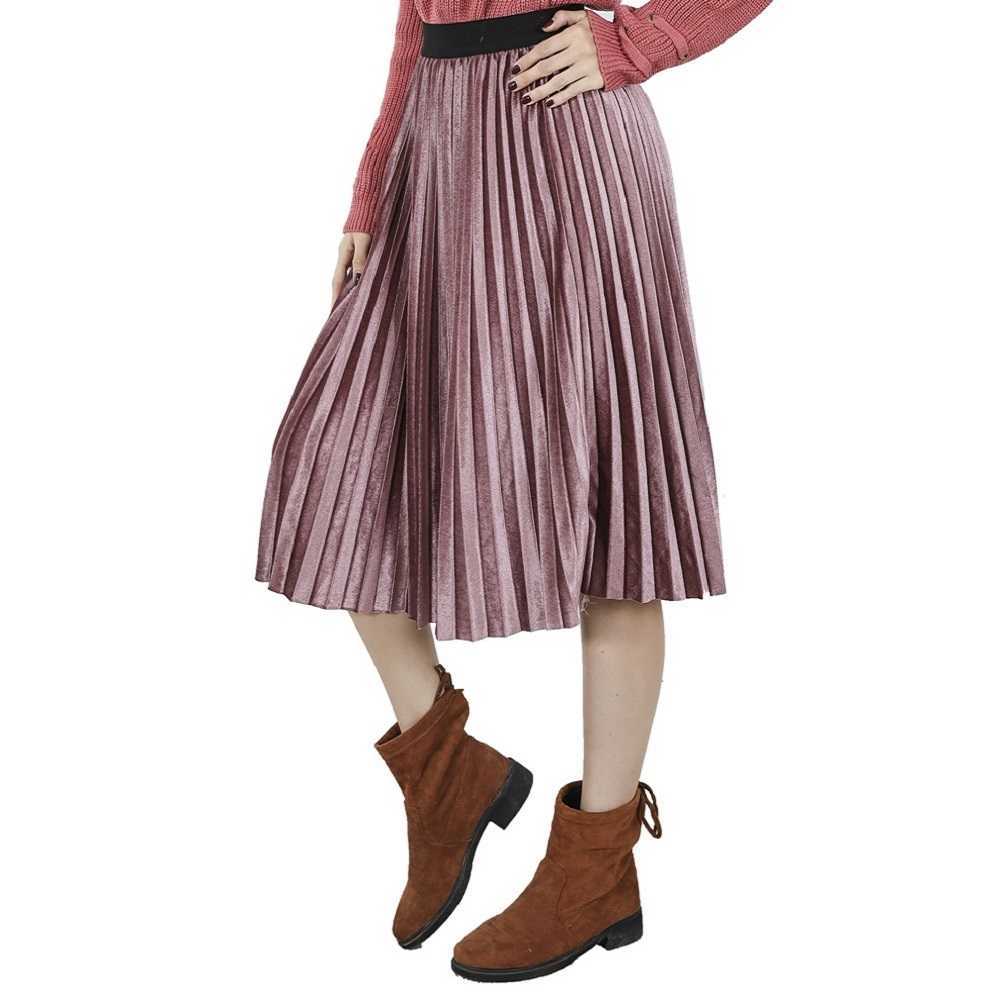 Ladies Vintage Autumn Winter Women Velvet Skirt High Waisted Elegant Sexy Skinny Black Pleated Skirts Female Maxi Womens 210619