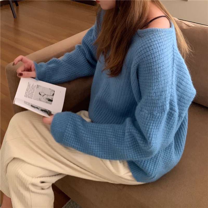 Outwear Knitted Vintage High Waist Leisure Office Lady Tops Elegant Solid Streetwear V-Neck Sexy Sweaters 210421