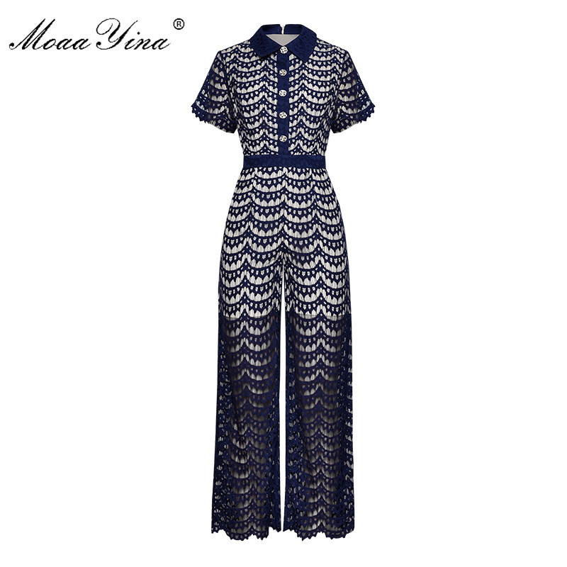 Spring Summer Designer Jumpsuits Women's Turn-down collar Short sleeve Lace Elegant 210524, Beige
Spring Summer Designer Jumpsuits Women's Turn-down collar Short sleeve Lace Elegant 210524, Beige