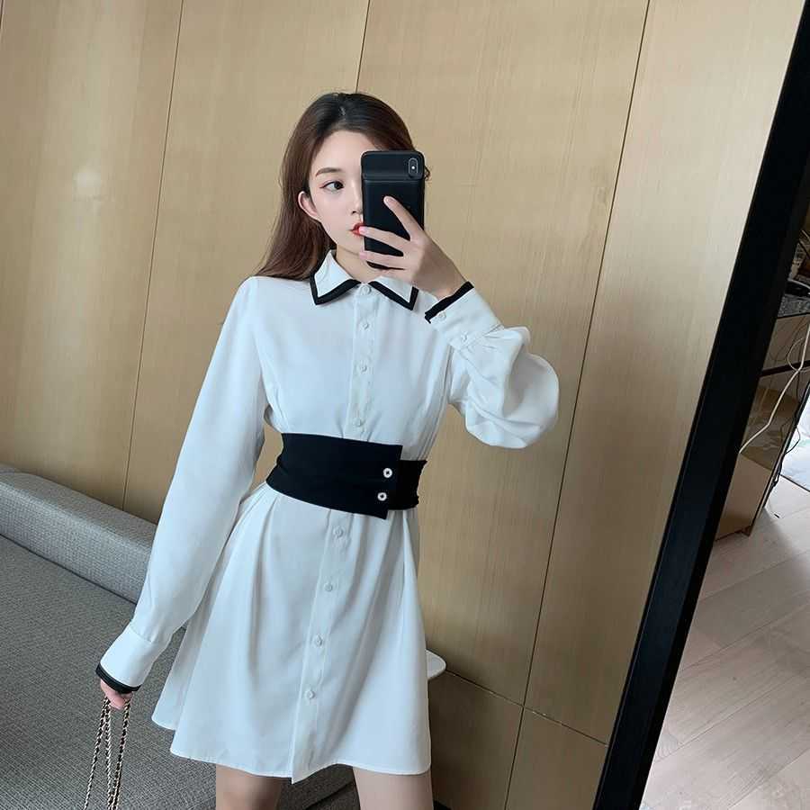 Women's Sprint Autumn Fashion Korean Academy Waist Thin Shirt Dress Lady Vintage Long Sleeve Vestidos De Mujer R206 210527