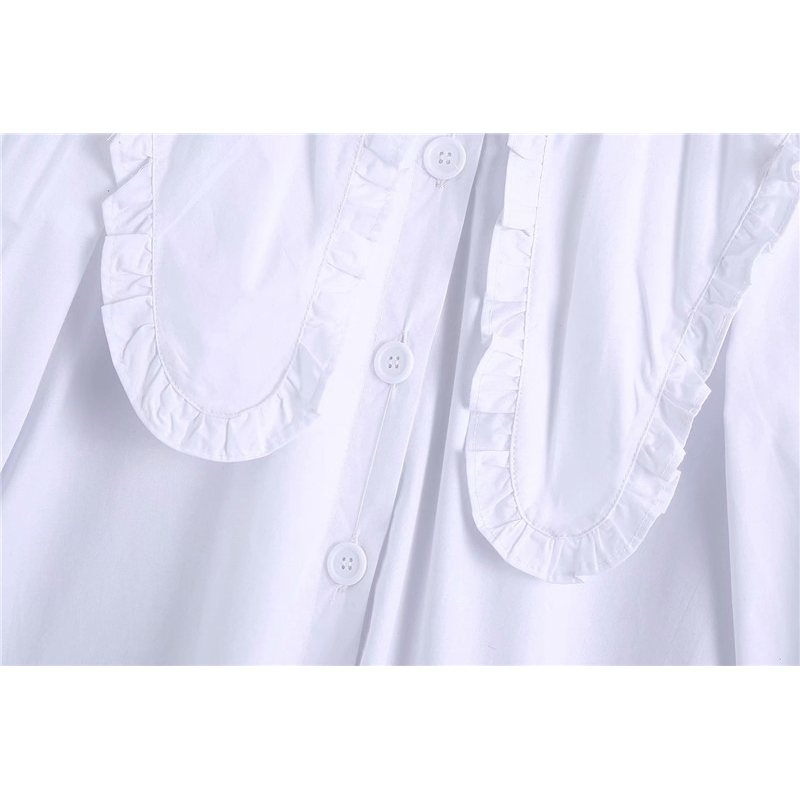 Evfer Women Elegant Big Peter pan Collar Sprint Autumn Long White Dresses Female Casual Sleeve High Waist Loose Dress Chic 210421