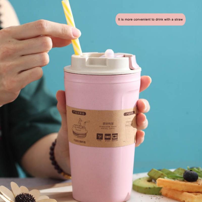 Mugs 420ml Double-wall Insulation Eco-friendly Wheat Fiber Straw Coffee Cup Travel Mug Leakproof Gift Arrivals 2021